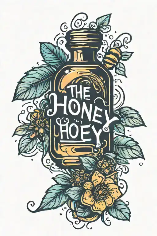 Lettering Honey Tattoo Colored On Arm