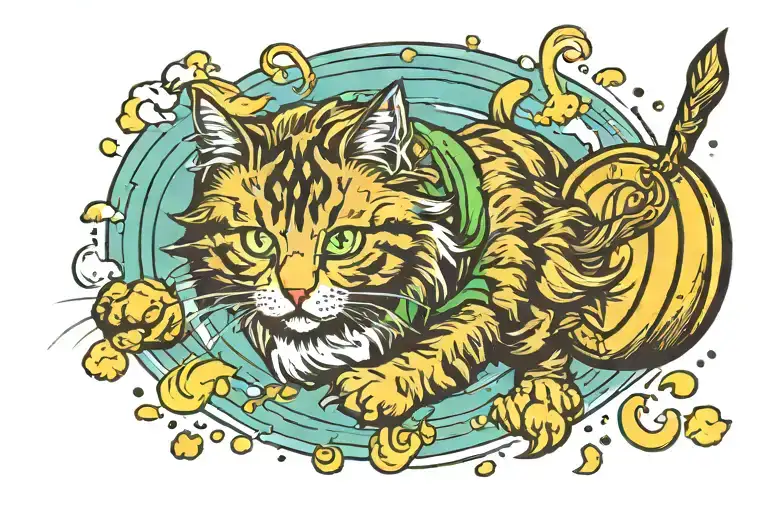Tabby Norwegian Forest Cat Chasing A Pot Of Gold