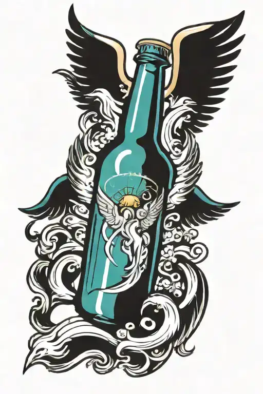 Beer Bottle With Angel Wings And Halo