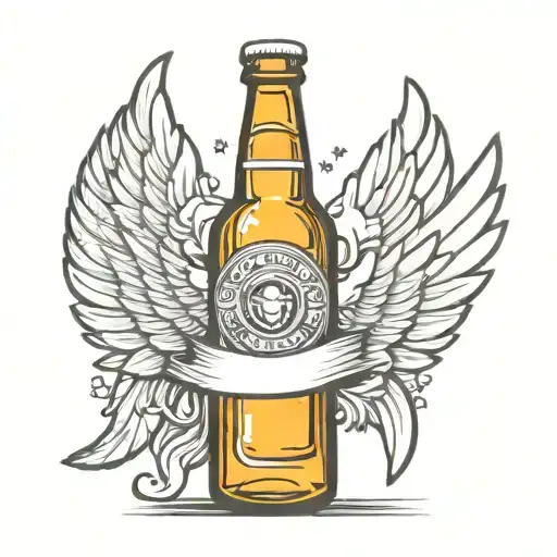 Beer Bottle With Angel Wings And Halo