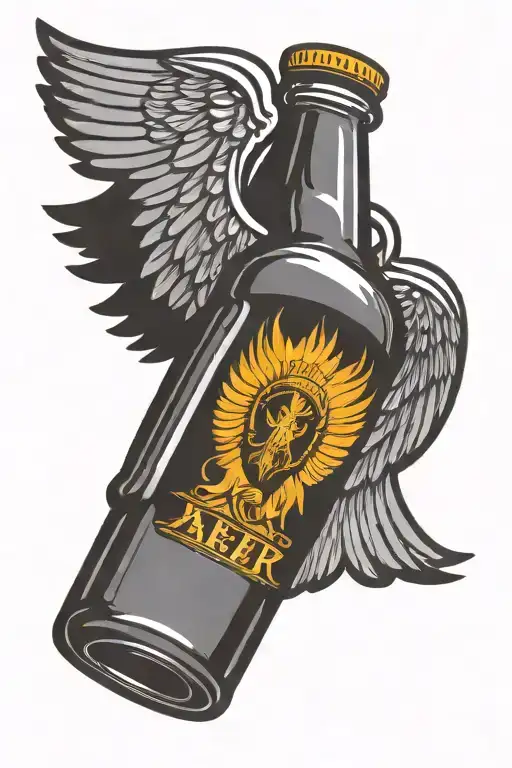 Beer Bottle With Angel Wings And Halo