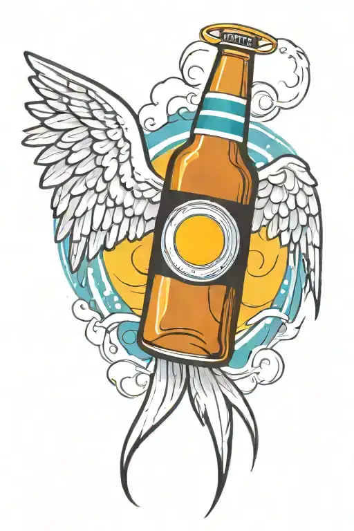 Beer Bottle With Angel Wings And Halo
