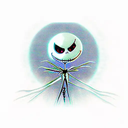 Jack Skellington With Sally And Zero With Moon Above