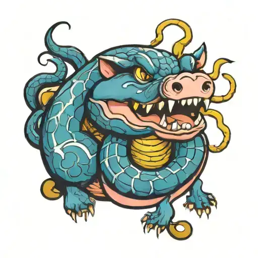 A Snake Coiled Around A Pig