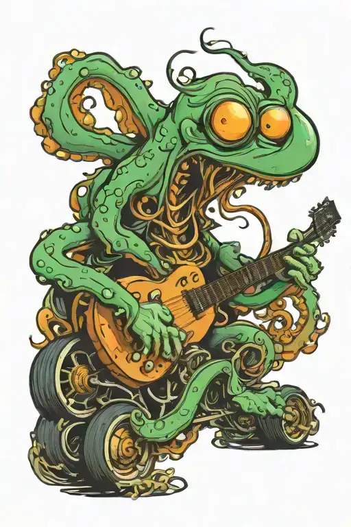 Octopus Playing Guitar Driving A Hot Rod Car