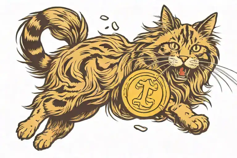 Tabby Norwegian Forest Cat Chasing A Gold Coin