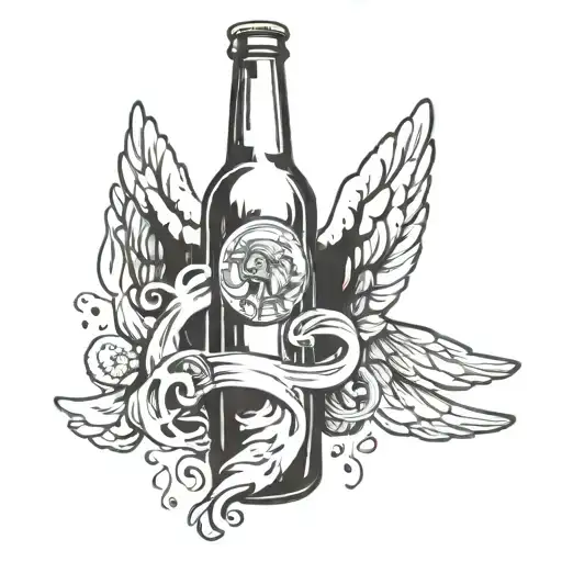 Beer Bottle With Angel Wings And Halo