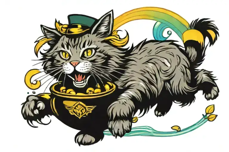 Tabby Norwegian Forest Cat Chasing A Pot Of Gold