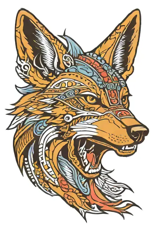 New Mexico Theme With Zia Symbol With A Howling Coyote