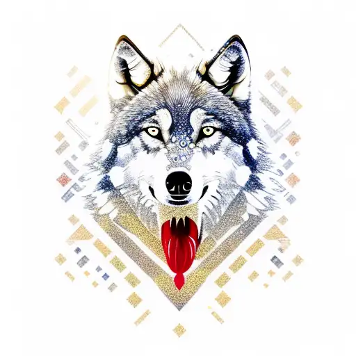 Nordic Wolf With A Fierce Expression Surrounded By Intricate Geometric Patterns