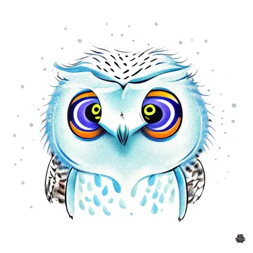 Snowy Owl Carrying Cute Blue Frog