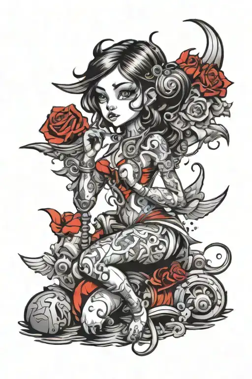 Fantasy Black And White With Red