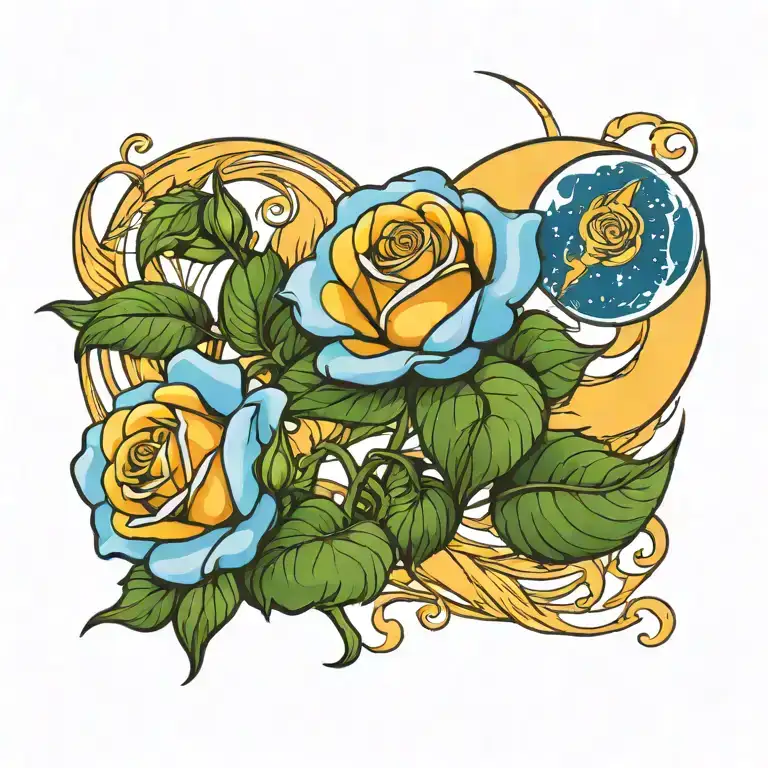 Blue Rose And Moon