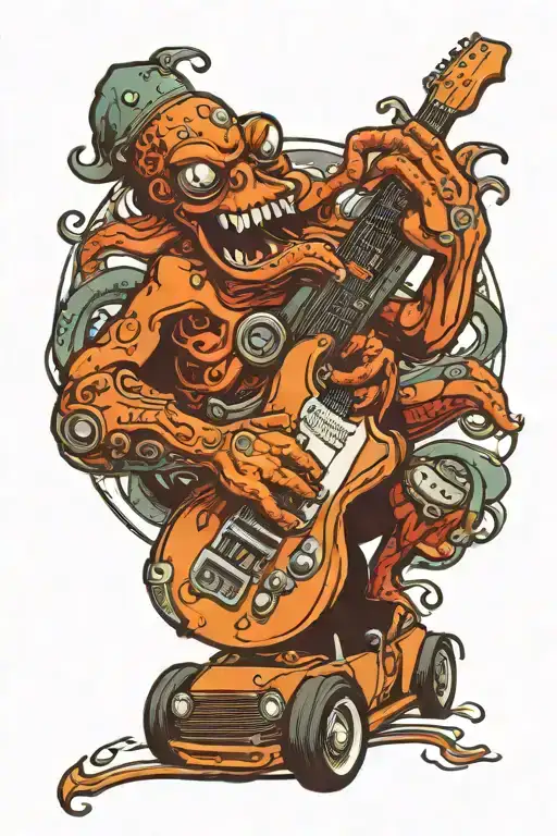 Octopus Playing Guitar Driving A Hot Rod Car