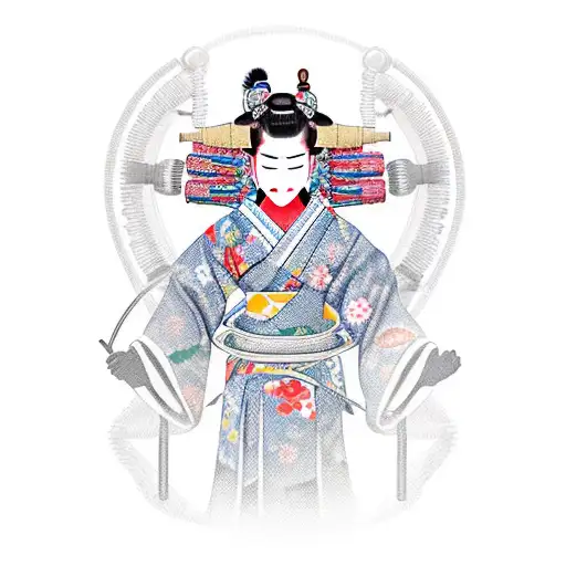 Geisha Wearing Samurai Armor Holding A Stethoscope