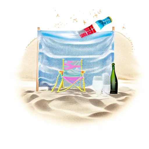 Beach Chair With Bottle Of Prosecco In The Sand Next To It