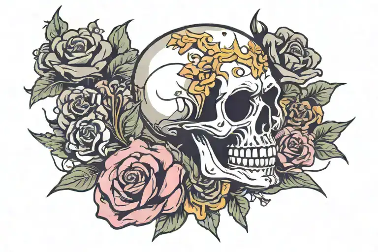 Skull And Flowers With Lowrider