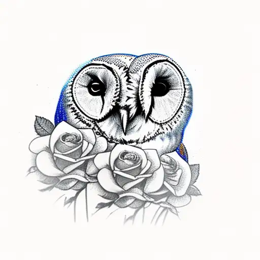 Barn Owl Between Two Roses