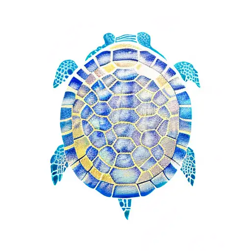 Sea Turtle With Blue Lotuses With The Letters Xdp And Mdp In The Shell Of The Turtle