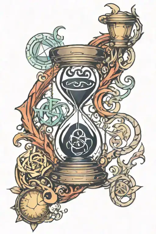Hourglass And Ouroboros With Signs Of The Elements