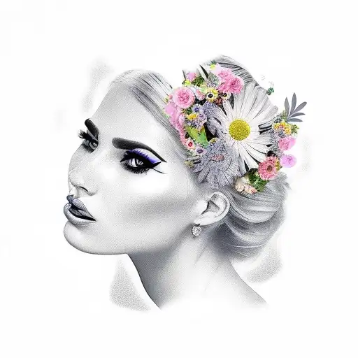 Beautiful Woman Face With Flowers In Hair