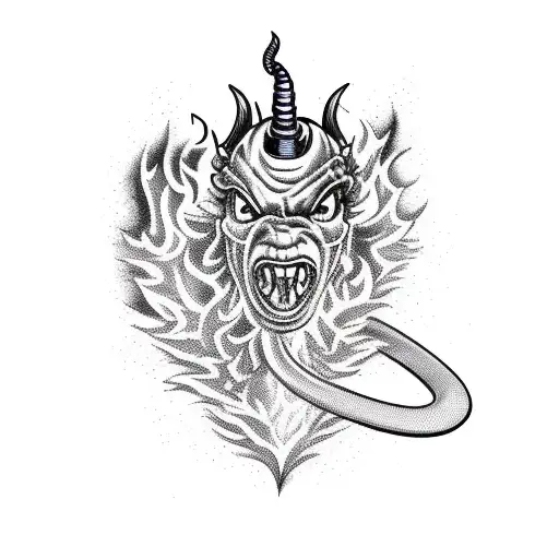 Firefighter Fighting Devil In Flames