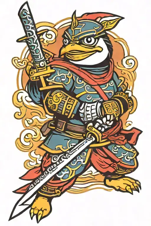 Samurai Penguin Holding Knifes