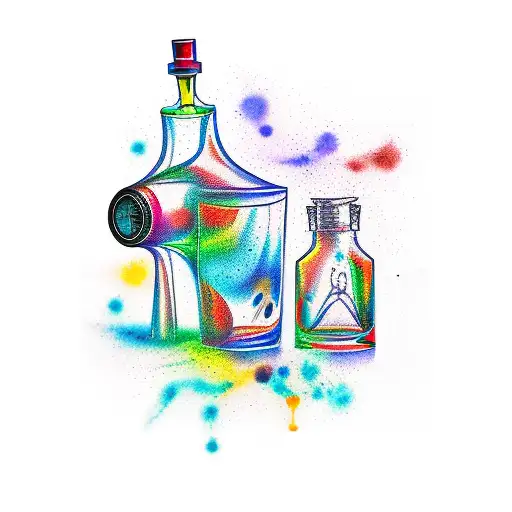 A Tattoo Of A Tattoo Gun And Ink Bottles With Vibrant Colors
