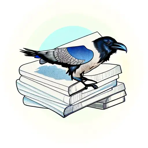 Raven On Books Red Circle In Background