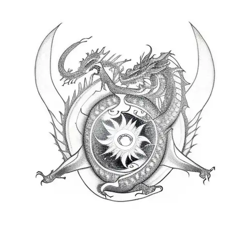 Dragon Tattoo To Fit On A Forearm With Sun And Moon Or Yin And Yang