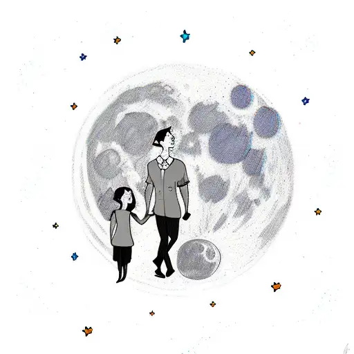 Couple Walking Holding Hands Straight To The Moon