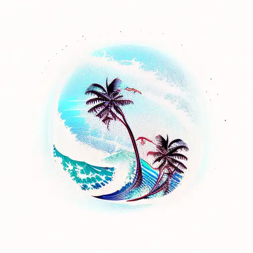 Ocean Wave And Palm Tree