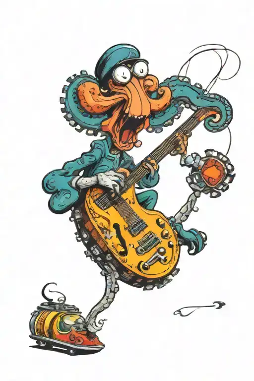 Octopus Playing Guitar Driving A Hot Rod Car