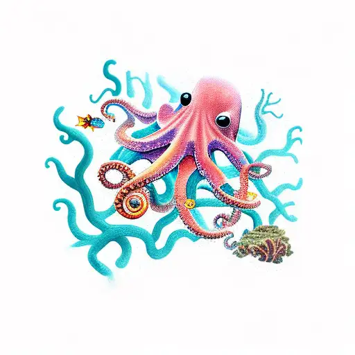 An Octopus Wearing Scuba Gear Exploring A Colorful Coral Reef