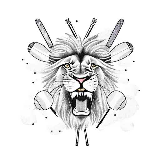 A Lion Playing Drums With Tennis Rackets As Drumsticks