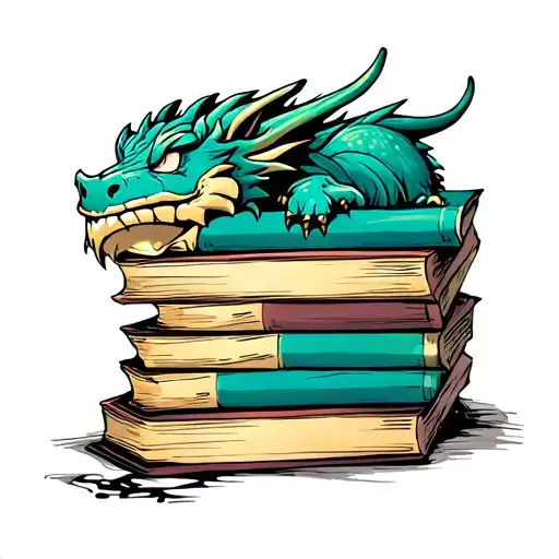 Dragon Sleeping On Stack Of Books