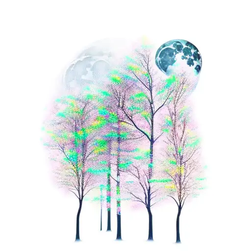 A Mystical Moonlit Forest With A Tree Of Life As The Centerpiece