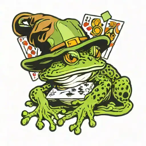 Frog Playing Cards Being Shuffled With A Hat Sitting