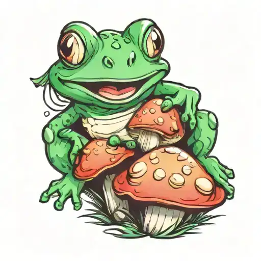 Smile Cute Frog Mushroom