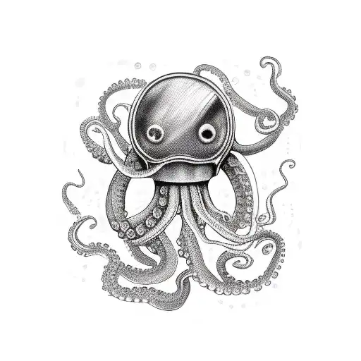 Old School Deep Sea Diver Fighting Octopus