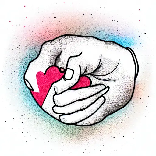 Cute Calico Cat Paw Touching A Female Human Fist Infront Of A Big Heart