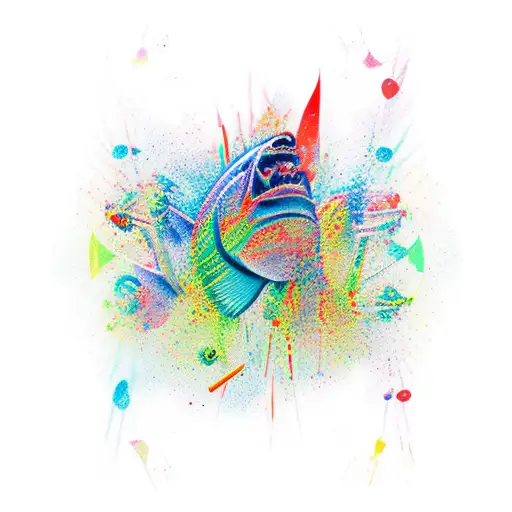 A Colorful Abstract Art Piece Incorporating Elements Of Weightlifting And Spearfishing