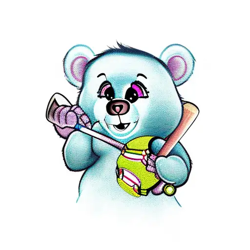 Carebear Wearing A Softball Jersey And Holding A Bat