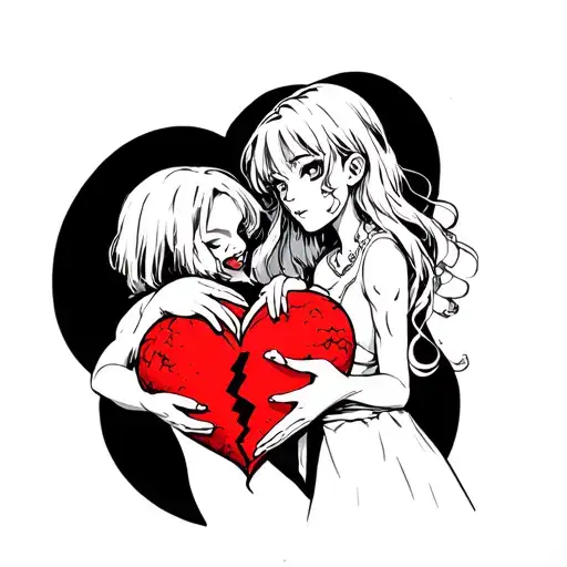 An Anime-inspired Tattoo Of Woman Holding Together A Broken Heart