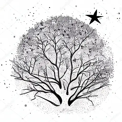 Dense Argan Tree Contained In Circle With Constellations In The Background