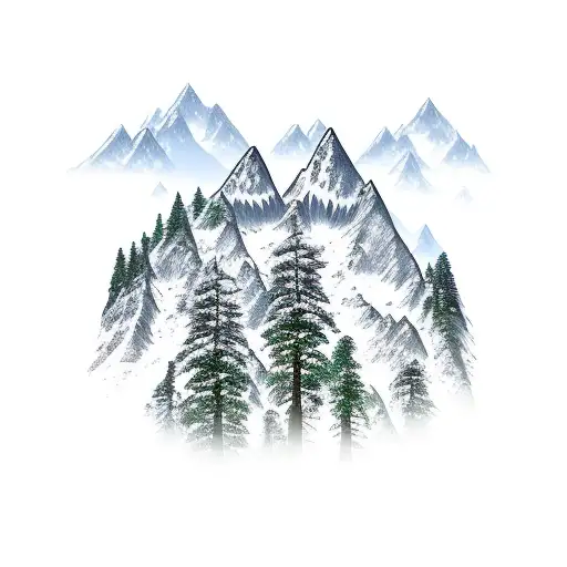 A Majestic Mountain Range With A Hidden Bonsai Tree Nestled In Its Peaks
