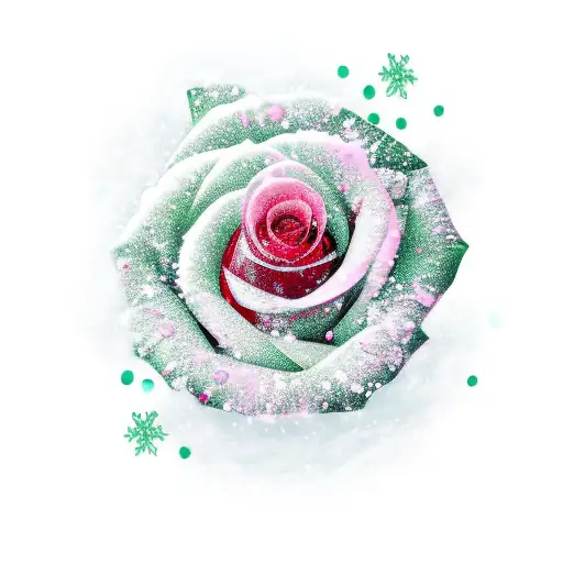 Red Rose With Green Snow Flakes