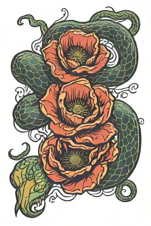 Poppy Flower And Snake Slithering