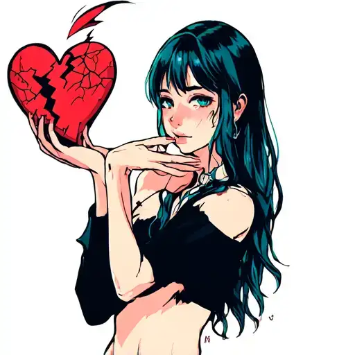 An Anime-inspired Tattoo Of Woman Holding Together A Broken Heart