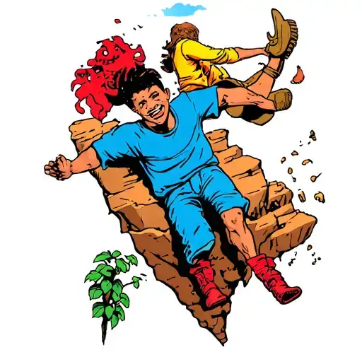 1 Cartoon Falling Off A Cliff And Another Cartoon Saving Him